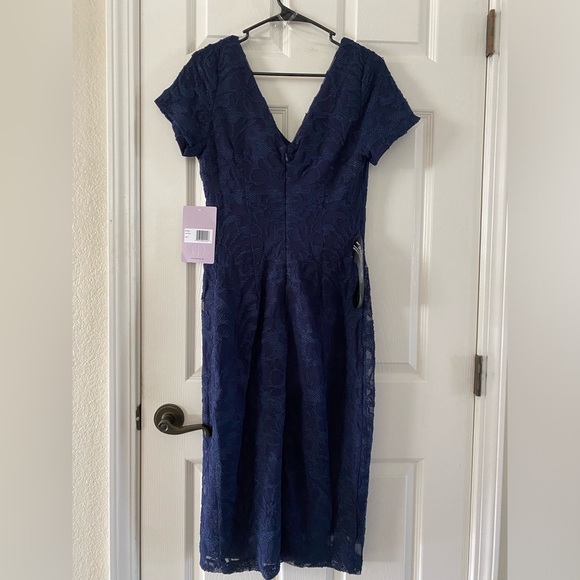 JS Collections Women's Erin V-Neck Navy Midi Dress Size 8 - Picture 5 of 7